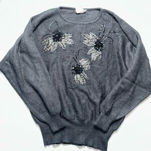 Debra Martin vintage floral beaded design acrylic sweater size XL